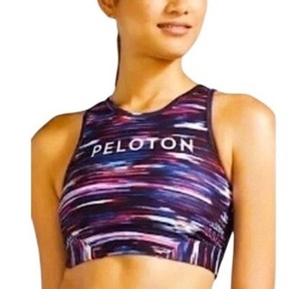 PELOTON Melody High Neck Sports Bra Small S $56 Pink Black Purple Exercise Gym